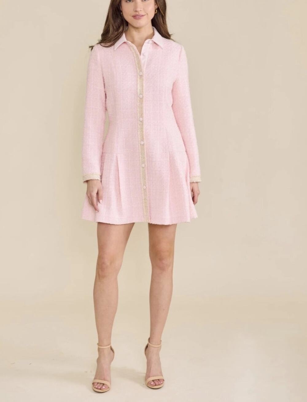 S'Edge Macy Tweed Mini Dress Light Pink Size Small NWT Faux Leather Details